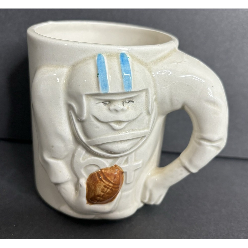 Enesco Mug Football Player Athlete 3D 4" Beige Ceramic Coffee Japan Vintage